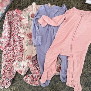 Set of 4 Baby sleepers in Pink, Purple, and Floral